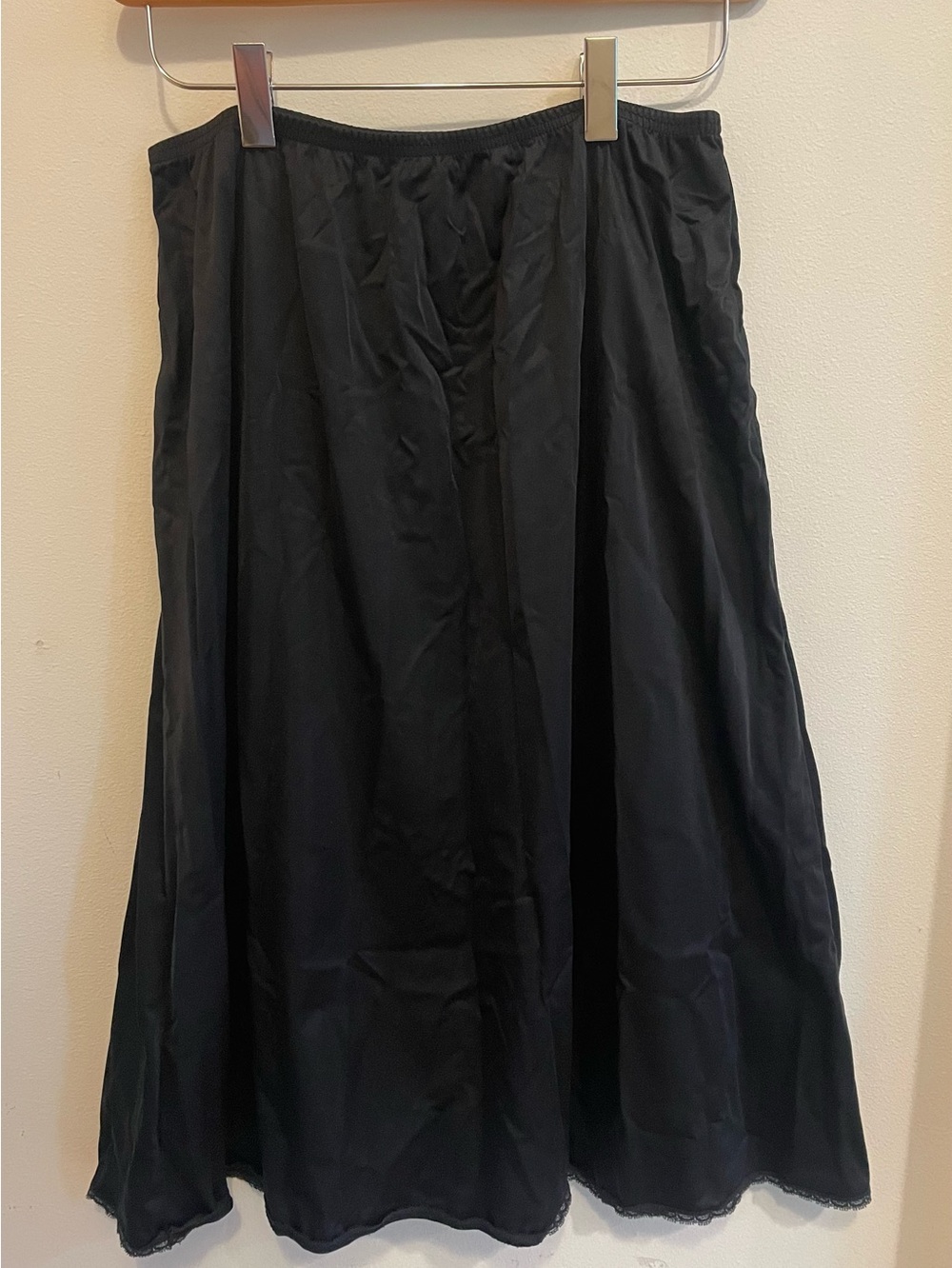 Vintage Vanity Fair Black Nylon Slip, Lace Trim